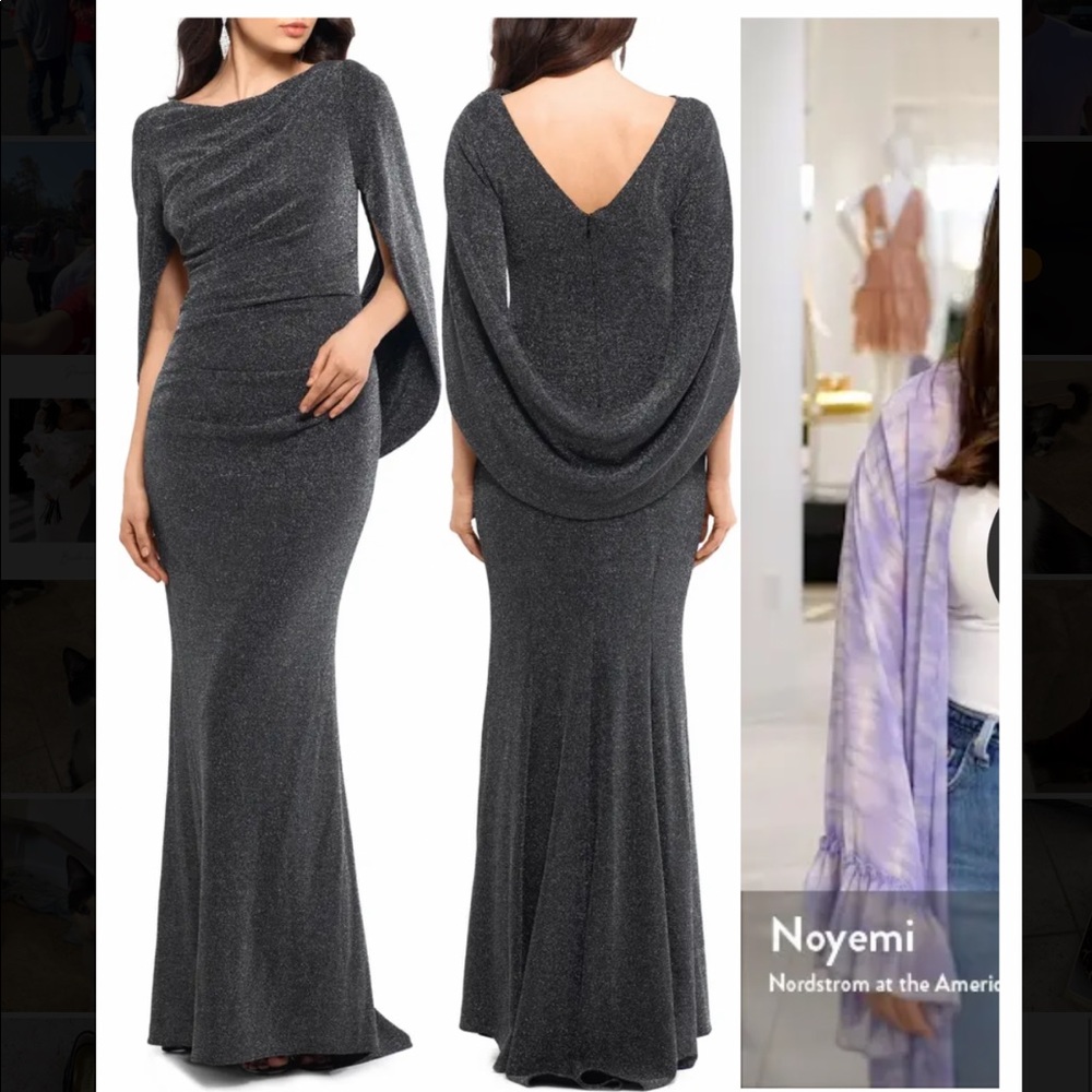 Metallic Drape Back Trumpet Gown Size 8P